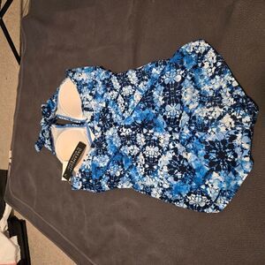 Blue Cut Out Sleeveless Bodysuit Swimwear